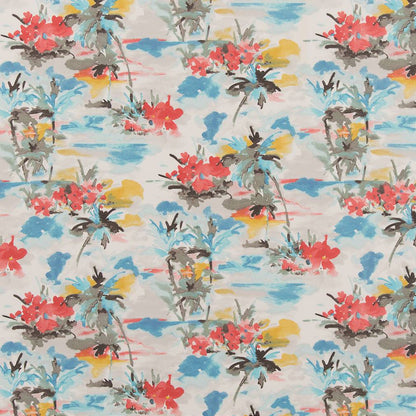 D1676 Abstract & Geometric,Floral,Tropical & Botanical Bahamas Blue,Coral & Peach Charlotte Fabrics