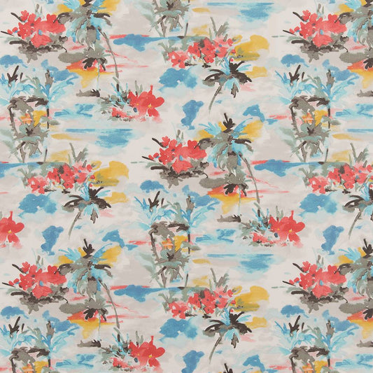 D1676 Abstract & Geometric,Floral,Tropical & Botanical Bahamas Blue,Coral & Peach Charlotte Fabrics