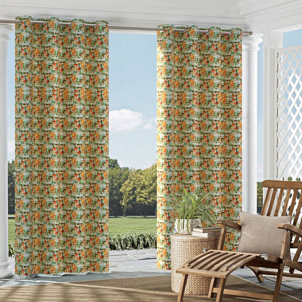 D1680 Abstract & Geometric Jamaica Green,Orange & Rust Charlotte Fabrics