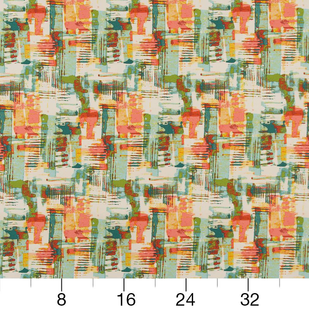 D1680 Abstract & Geometric Jamaica Green,Orange & Rust Charlotte Fabrics