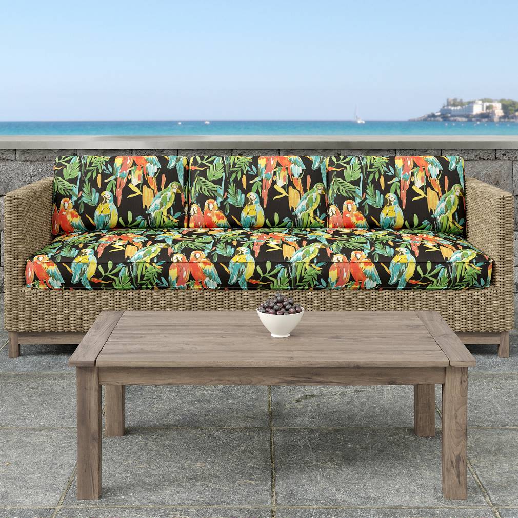 D1684 Tropical & Botanical Tahiti Black,Orange & Rust Charlotte Fabrics