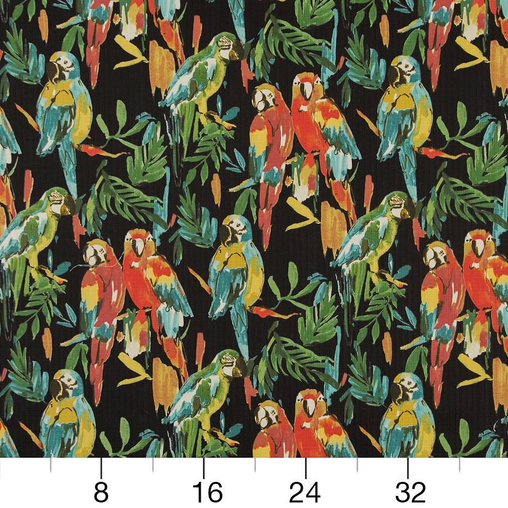 D1684 Tropical & Botanical Tahiti Black,Orange & Rust Charlotte Fabrics
