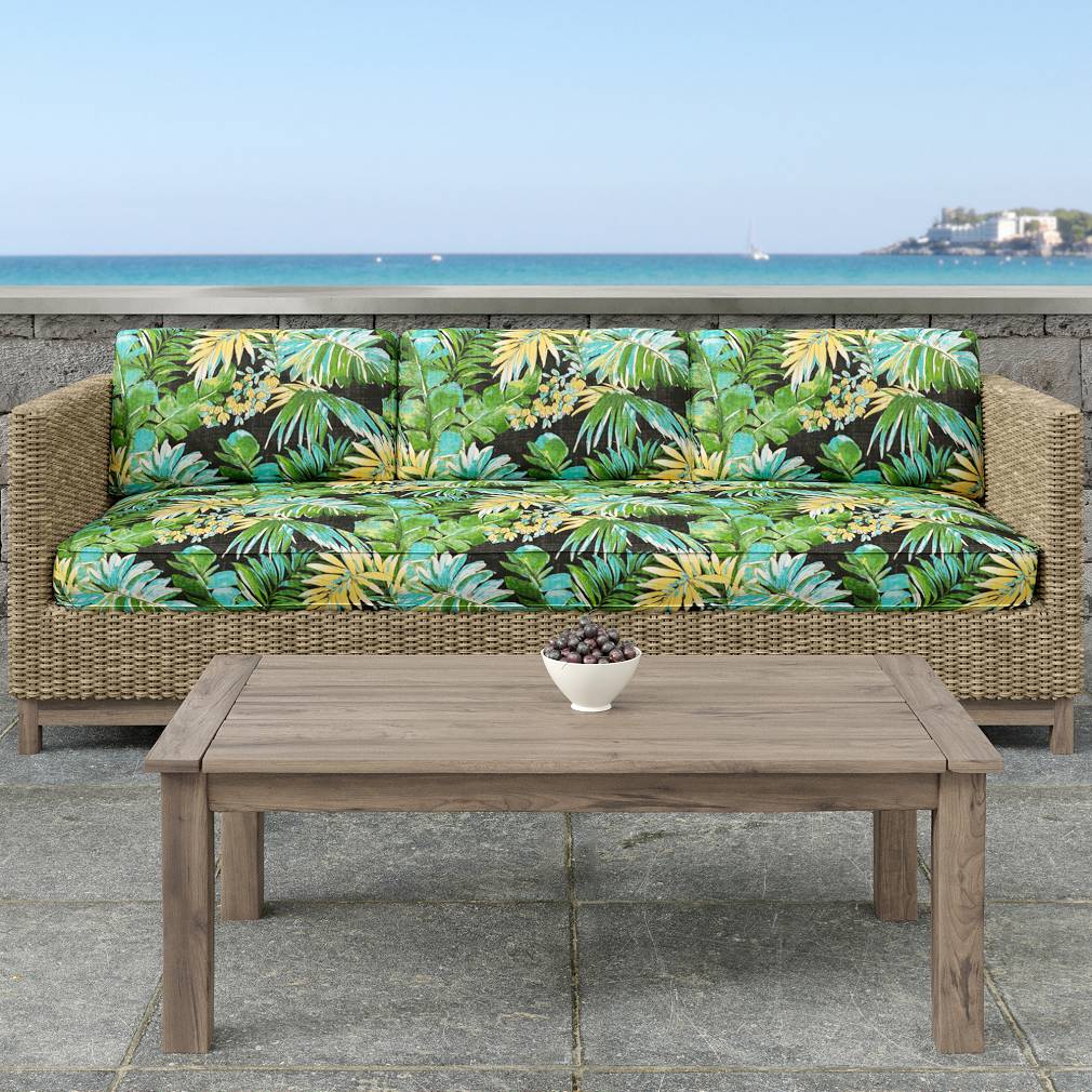 D1687 Leaves,Tropical & Botanical Caracas Black,Green Charlotte Fabrics