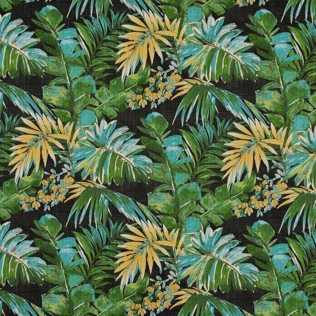 D1687 Leaves,Tropical & Botanical Caracas Black,Green Charlotte Fabrics