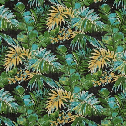D1687 Leaves,Tropical & Botanical Caracas Black,Green Charlotte Fabrics