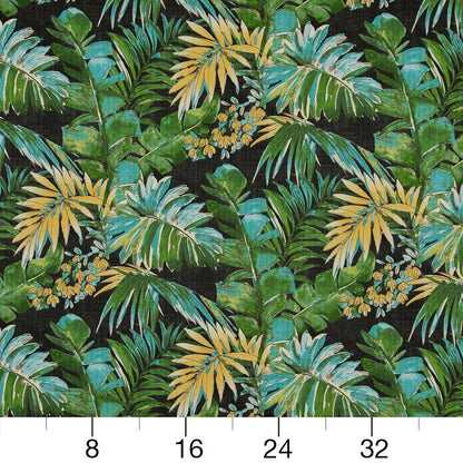 D1687 Leaves,Tropical & Botanical Caracas Black,Green Charlotte Fabrics
