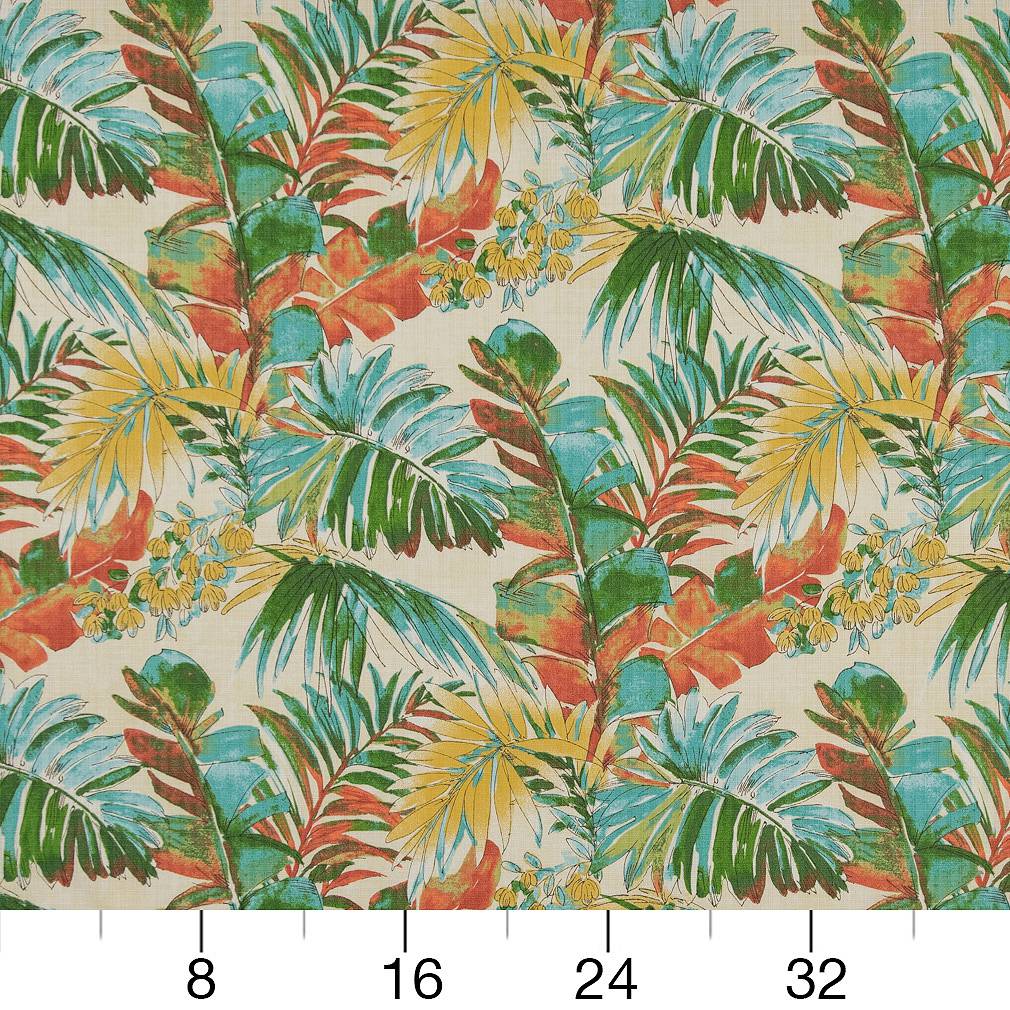 D1688 Leaves,Tropical & Botanical Aruba Aqua & Teal,Red & Burgundy Charlotte Fabrics