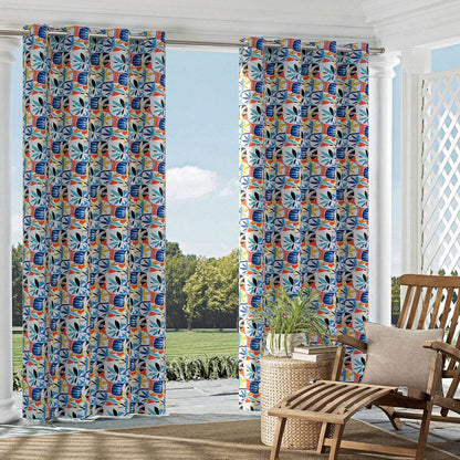 D1691 Abstract & Geometric Grenada Blue,Coral & Peach Charlotte Fabrics