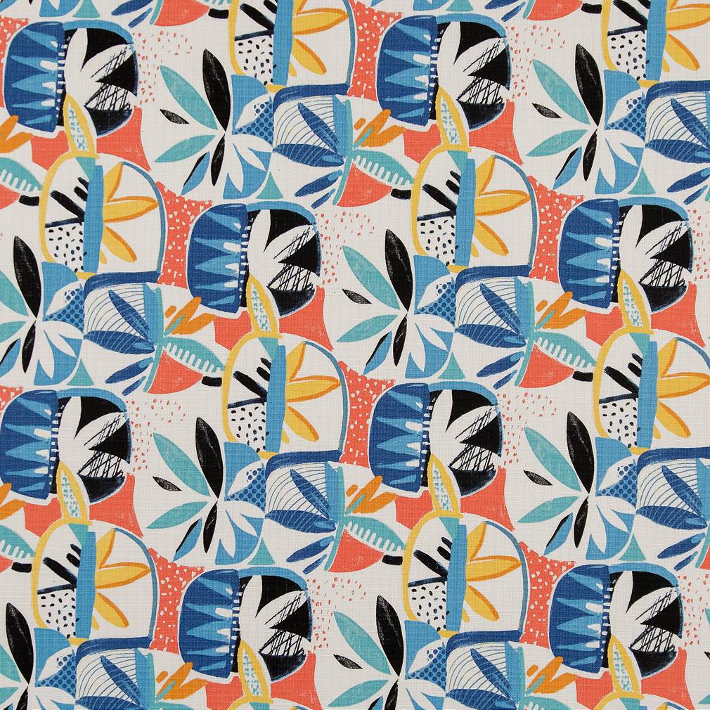 D1691 Abstract & Geometric Grenada Blue,Coral & Peach Charlotte Fabrics
