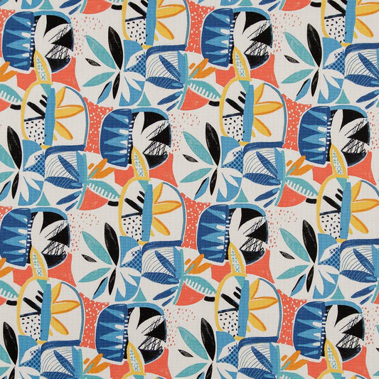 D1691 Abstract & Geometric Grenada Blue,Coral & Peach Charlotte Fabrics