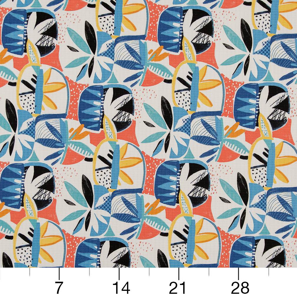 D1691 Abstract & Geometric Grenada Blue,Coral & Peach Charlotte Fabrics