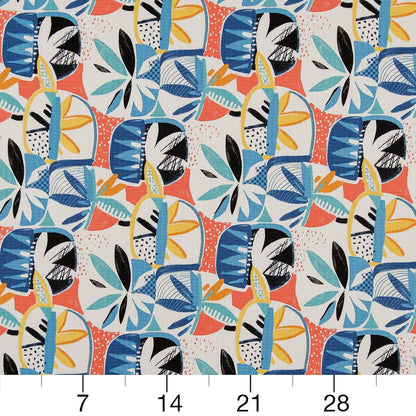 D1691 Abstract & Geometric Grenada Blue,Coral & Peach Charlotte Fabrics