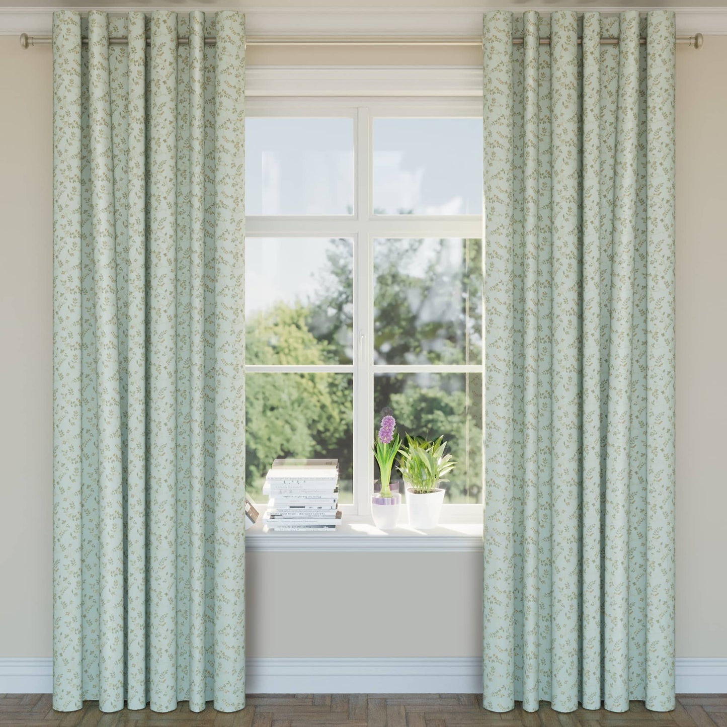 D1812 Leaves Mist Nicolette Aqua & Teal Charlotte Fabrics