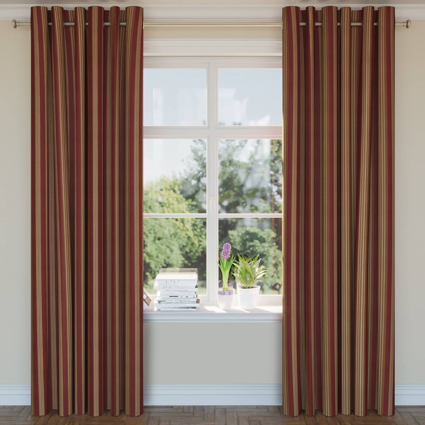 D1827 Stripe Currant Zoe Red & Burgundy Charlotte Fabrics