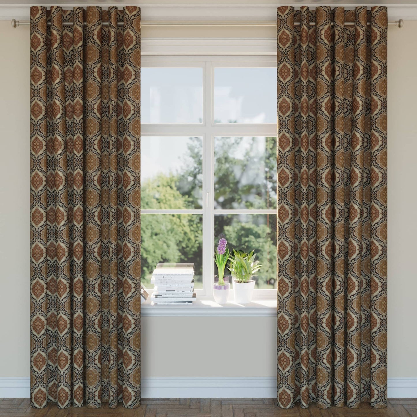 D1834 Damask Walnut Antoinette Brown Charlotte Fabrics