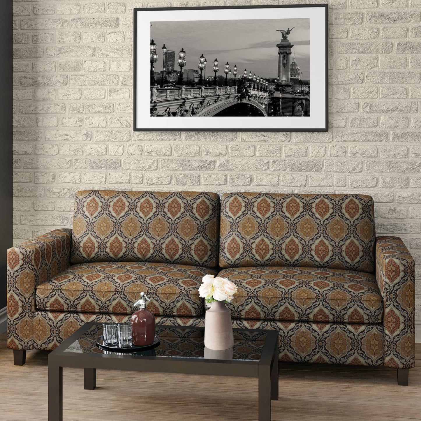 D1834 Damask Walnut Antoinette Brown Charlotte Fabrics