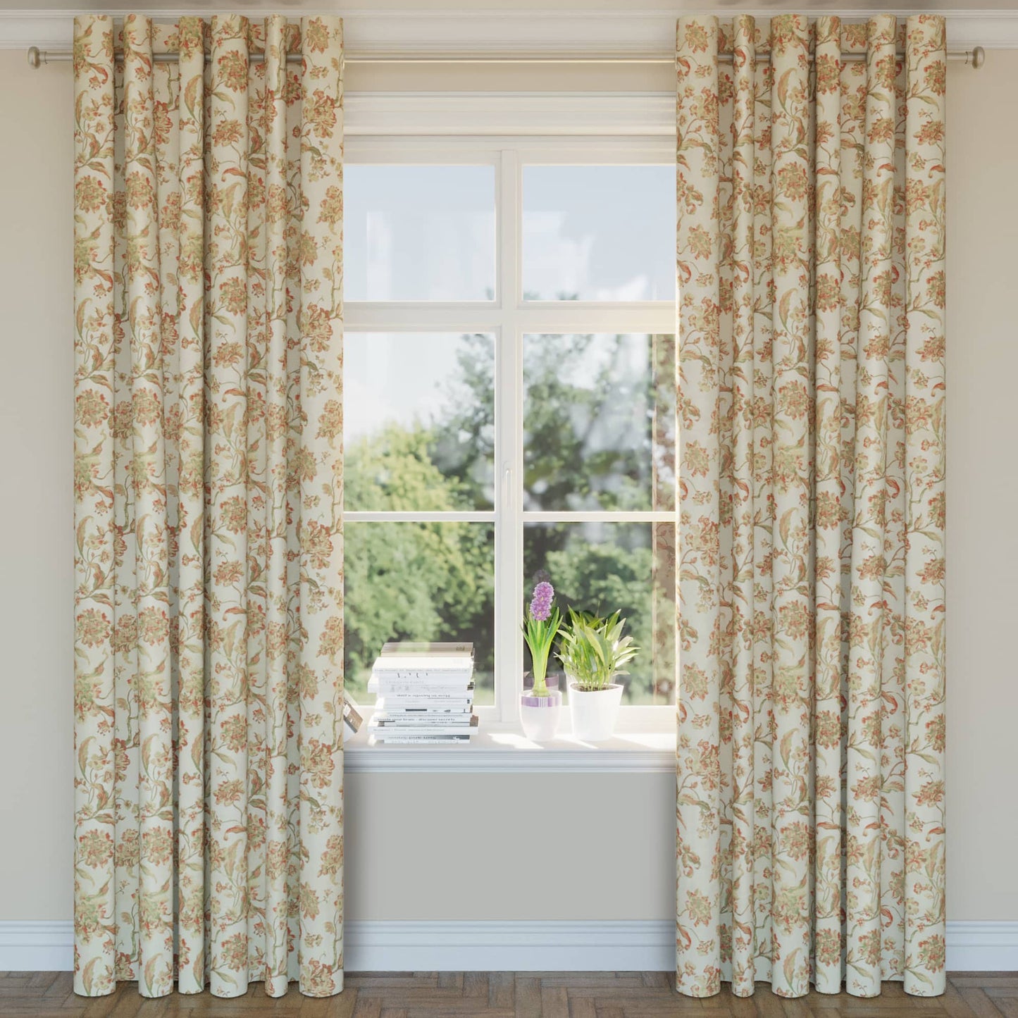 D1842 Floral Garden Cecile Coral & Peach Charlotte Fabrics