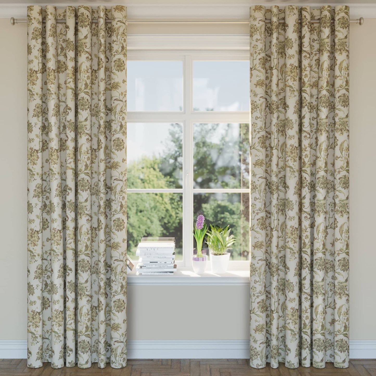 D1843 Floral Prairie Cecile Beige & Taupe,Green Charlotte Fabrics
