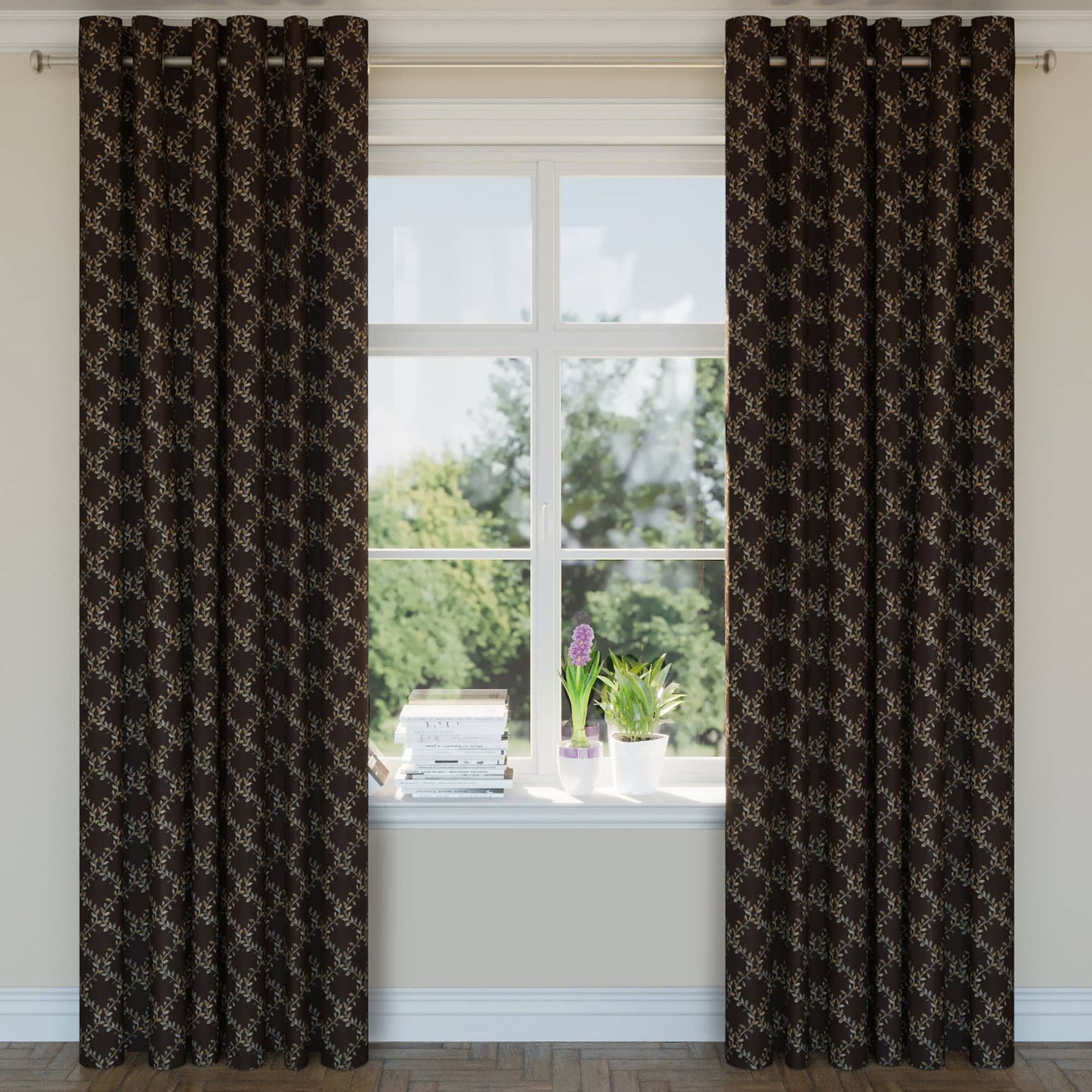 D1853 Diamonds,Leaves Walnut Ella Brown Charlotte Fabrics