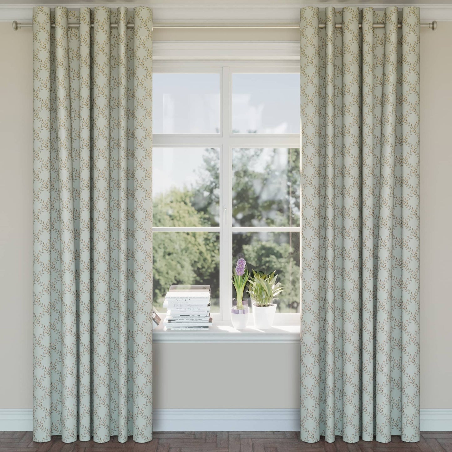 D1856 Diamonds,Leaves Spring Ella Aqua & Teal Charlotte Fabrics