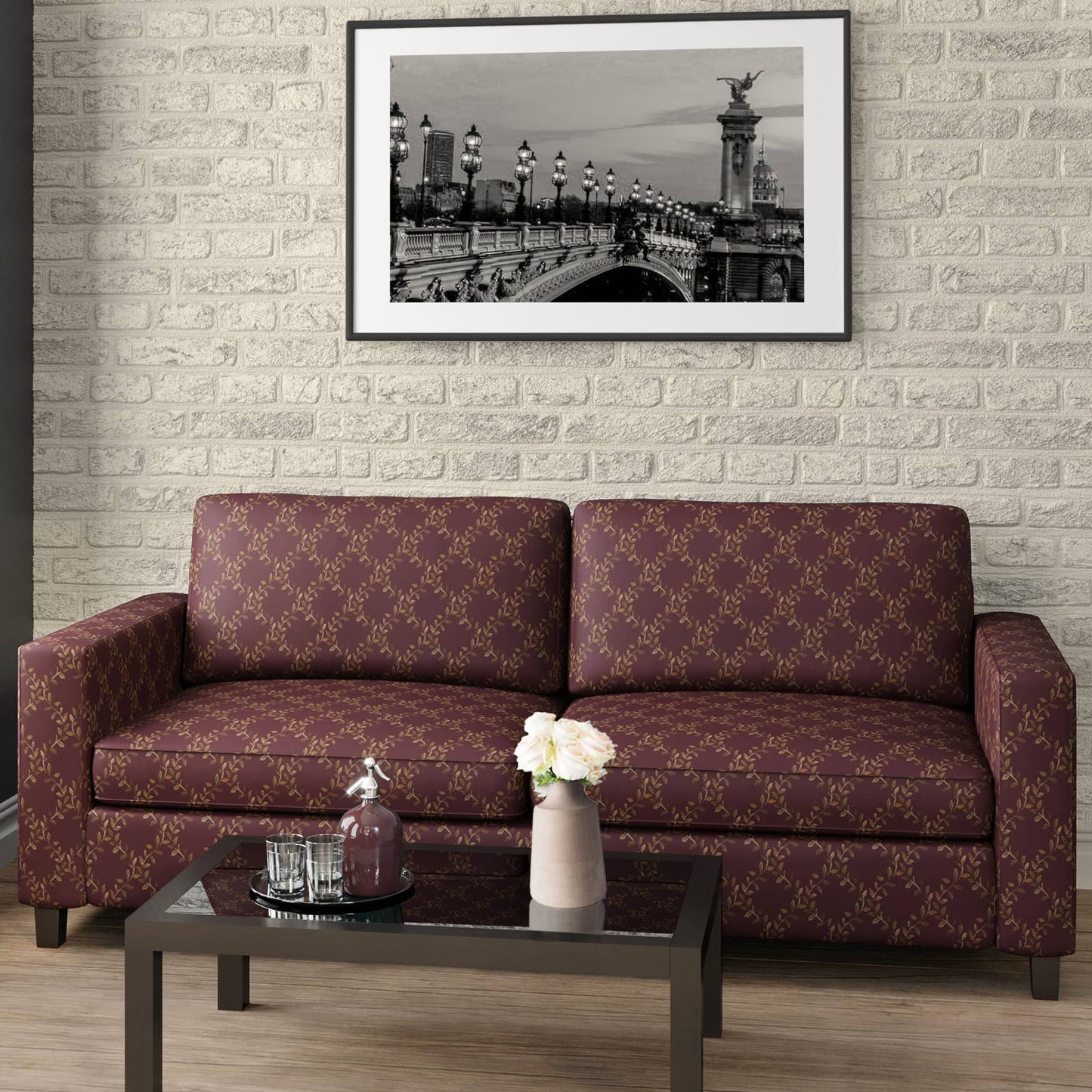 D1857 Diamonds,Leaves Aubergine Ella Purple Charlotte Fabrics