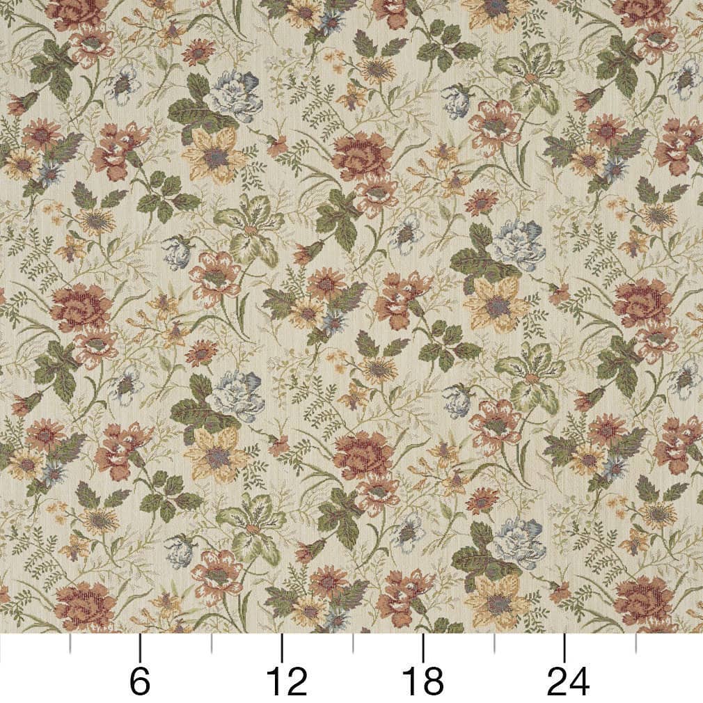 D2043 Floral Fern Coral & Peach Charlotte Fabrics