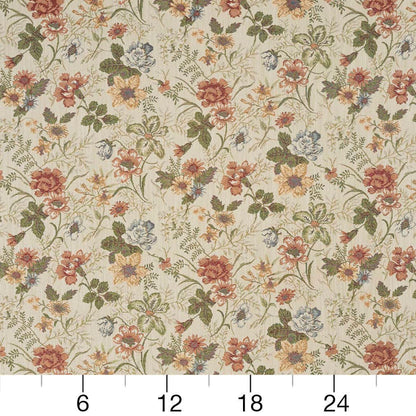 D2043 Floral Fern Coral & Peach Charlotte Fabrics