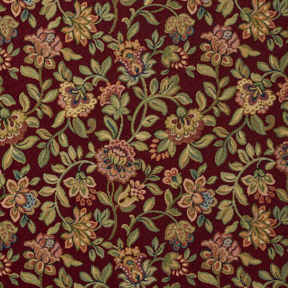 D2048 Floral Wine Red & Burgundy Charlotte Fabrics
