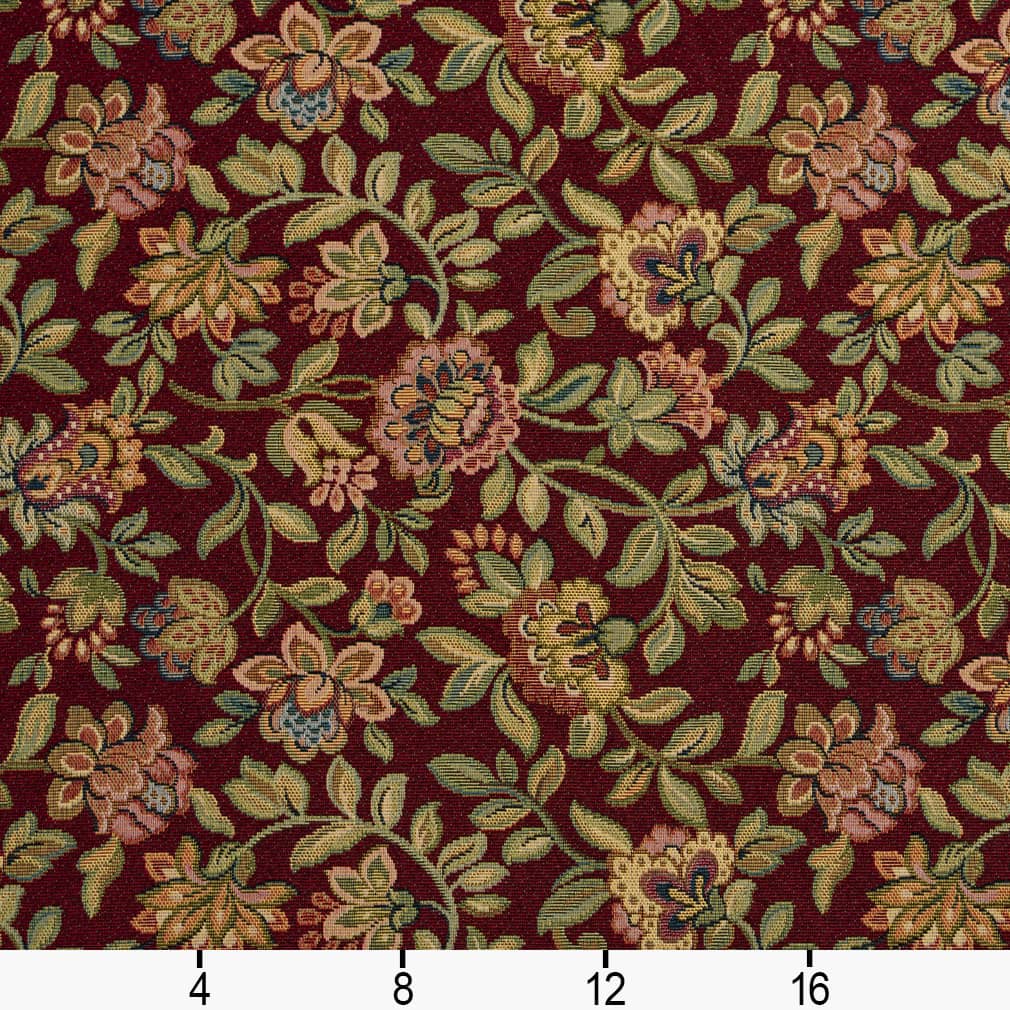 D2048 Floral Wine Red & Burgundy Charlotte Fabrics