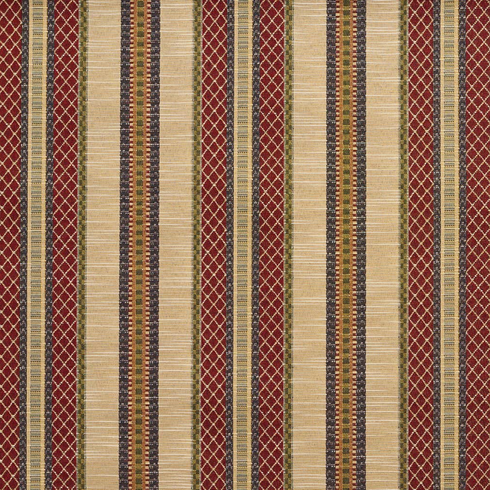 D2060 Stripe Ecru Stripe Red & Burgundy Charlotte Fabrics