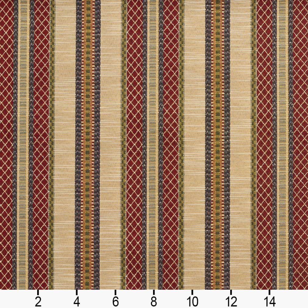 D2060 Stripe Ecru Stripe Red & Burgundy Charlotte Fabrics