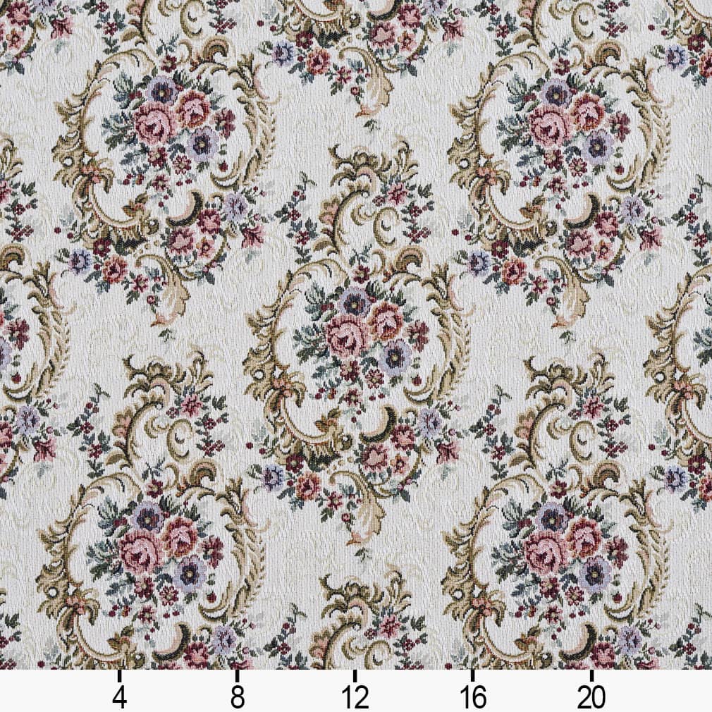 D2064 Floral Ivory Gold & Yellow,Pink Charlotte Fabrics