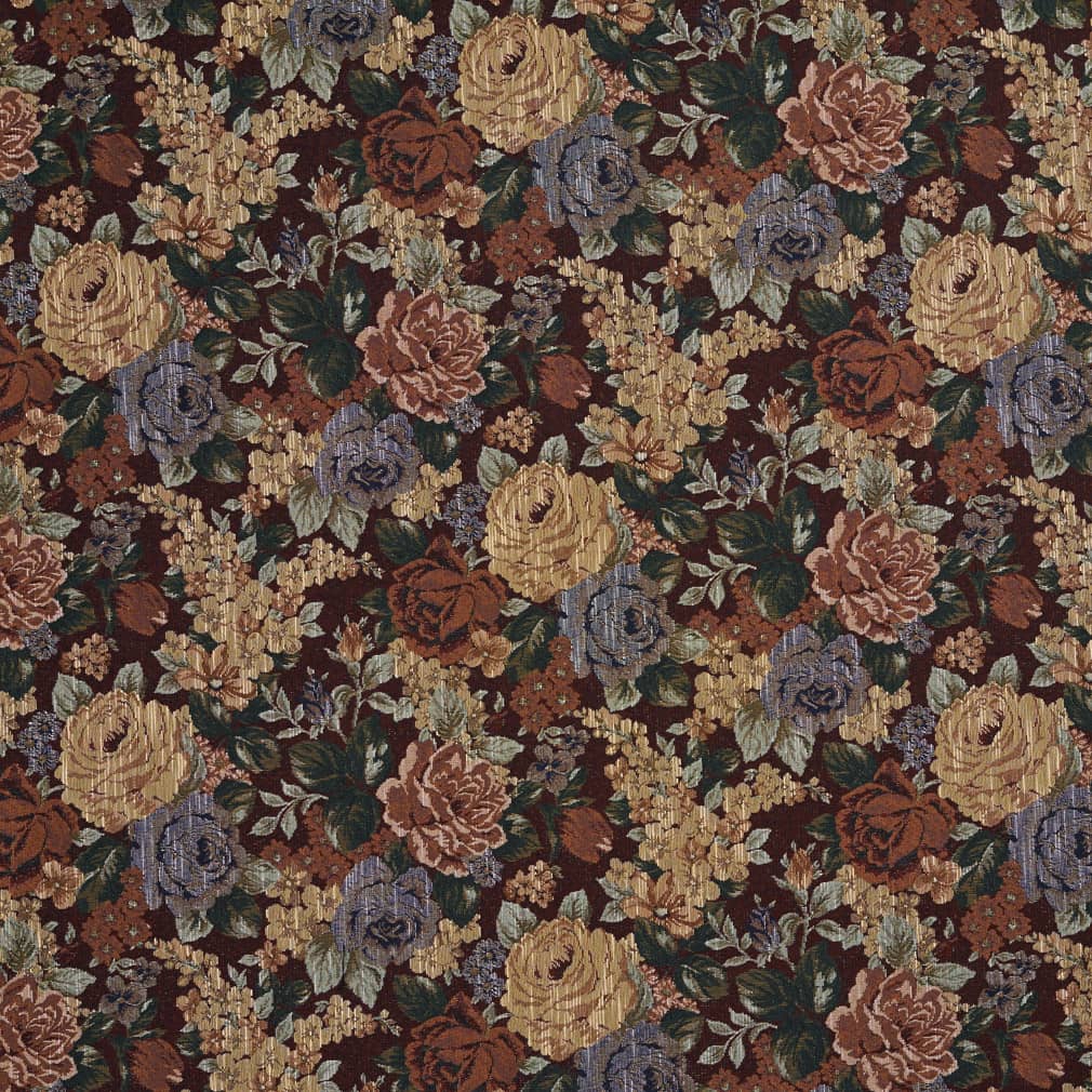 D2067 Floral Burgundy Orange & Rust Charlotte Fabrics