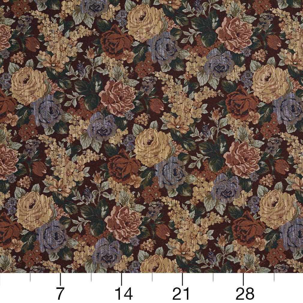 D2067 Floral Burgundy Orange & Rust Charlotte Fabrics