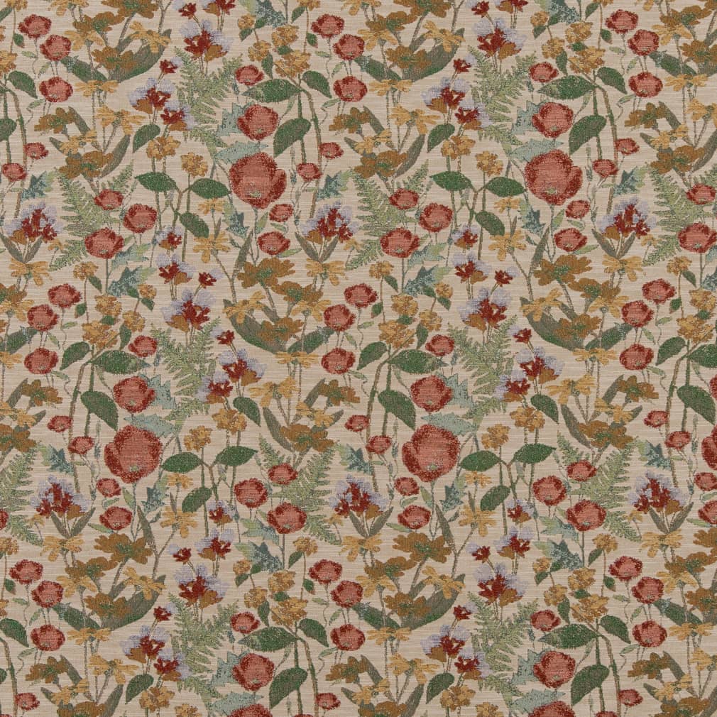 D2069 Floral,Tropical & Botanical Poppy Green,Red & Burgundy Charlotte Fabrics