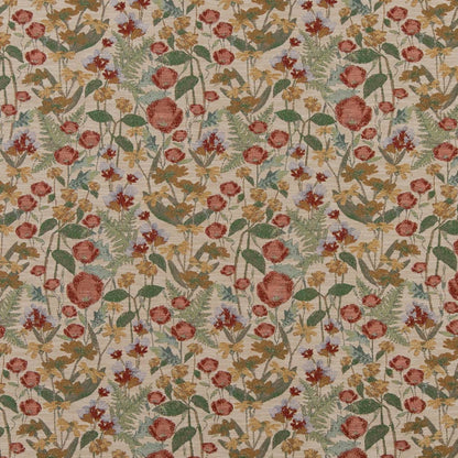 D2069 Floral,Tropical & Botanical Poppy Green,Red & Burgundy Charlotte Fabrics