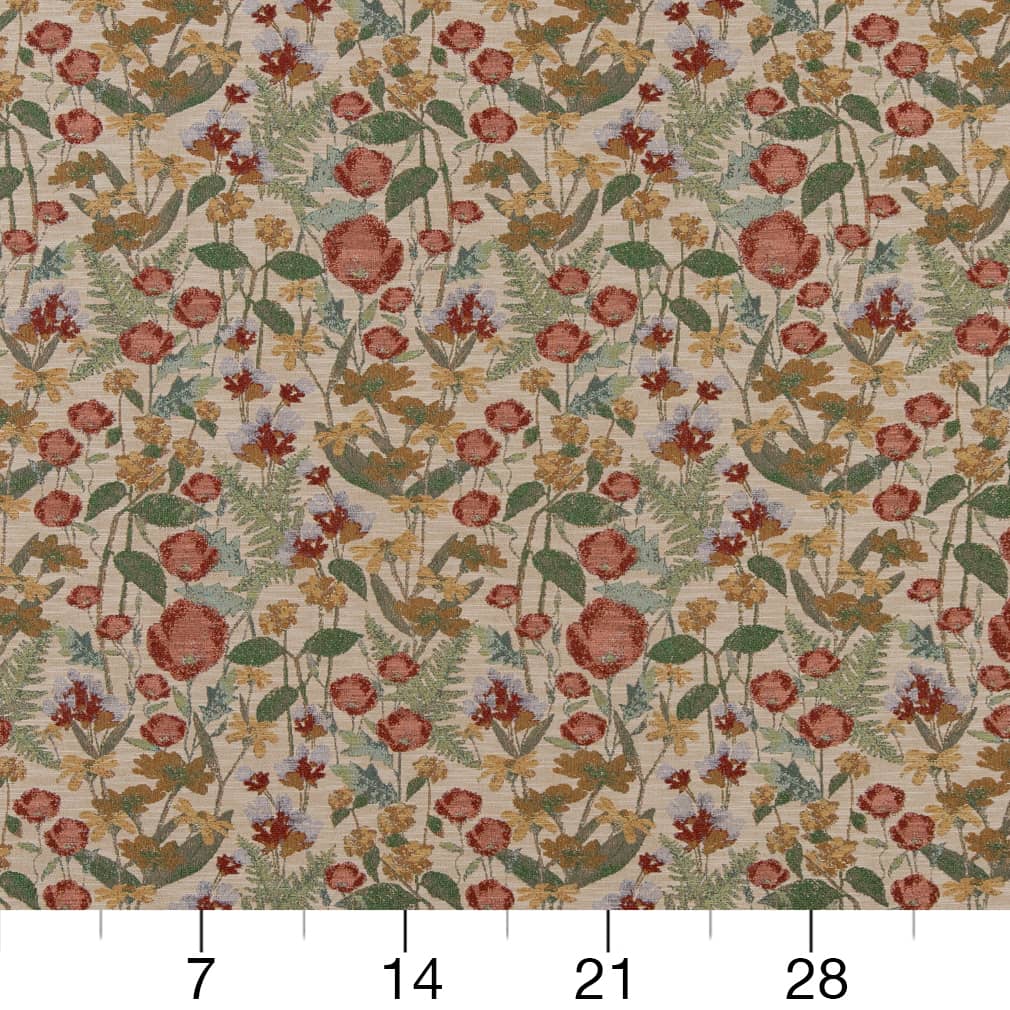 D2069 Floral,Tropical & Botanical Poppy Green,Red & Burgundy Charlotte Fabrics