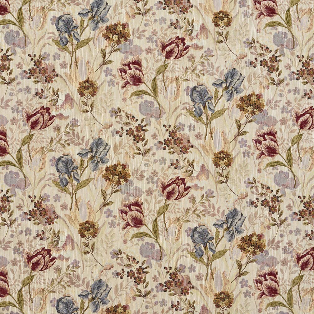 D2071 Floral Fawn Blue,Red & Burgundy Charlotte Fabrics