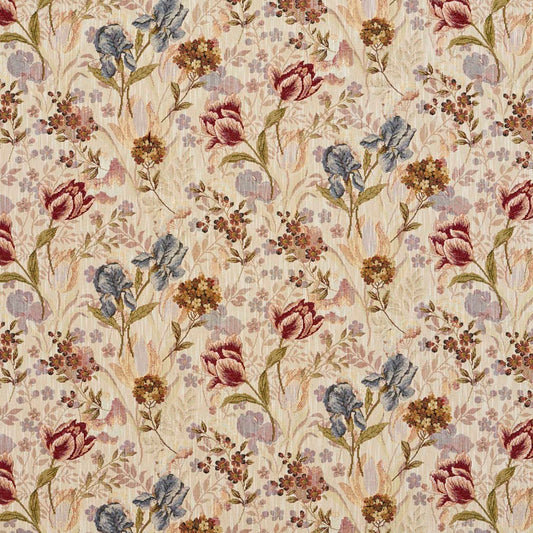 D2071 Floral Fawn Blue,Red & Burgundy Charlotte Fabrics