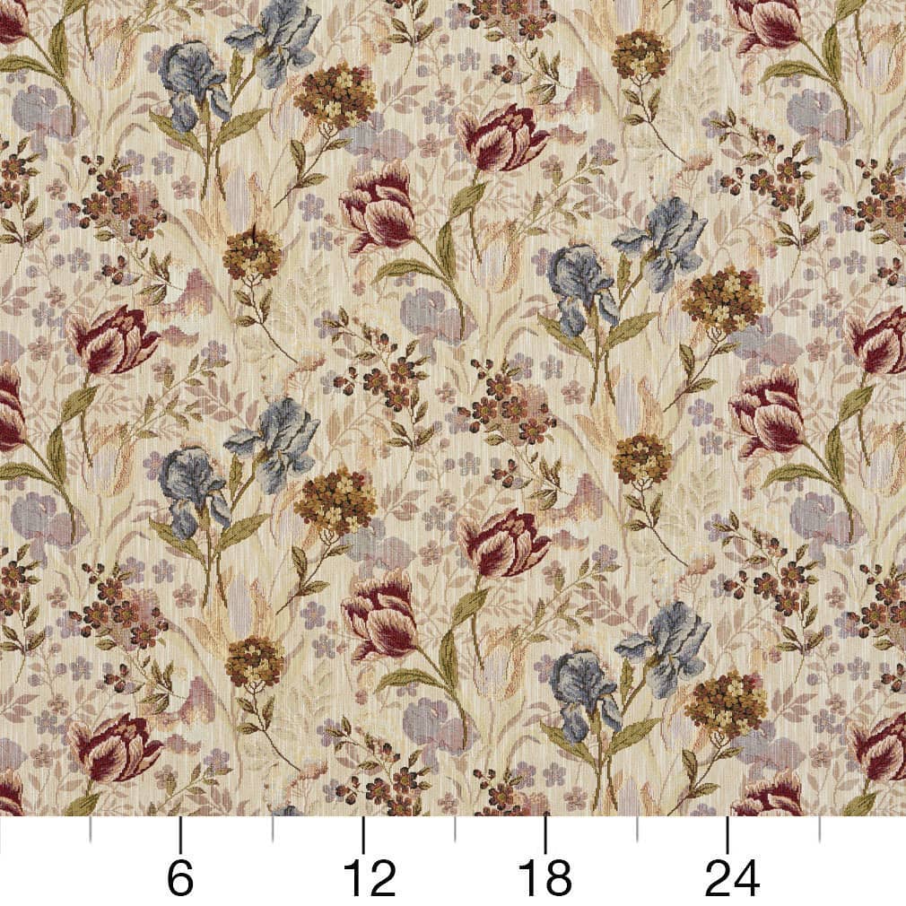 D2071 Floral Fawn Blue,Red & Burgundy Charlotte Fabrics