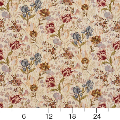 D2071 Floral Fawn Blue,Red & Burgundy Charlotte Fabrics
