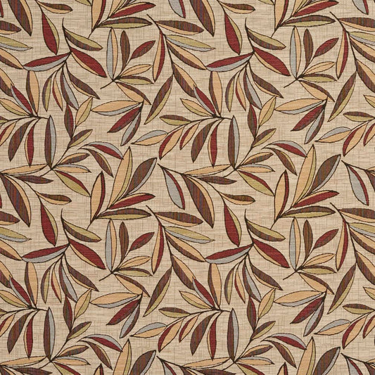D2074 Leaves Veranda Brown,Red & Burgundy Charlotte Fabrics