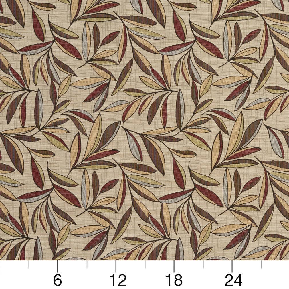 D2074 Leaves Veranda Brown,Red & Burgundy Charlotte Fabrics