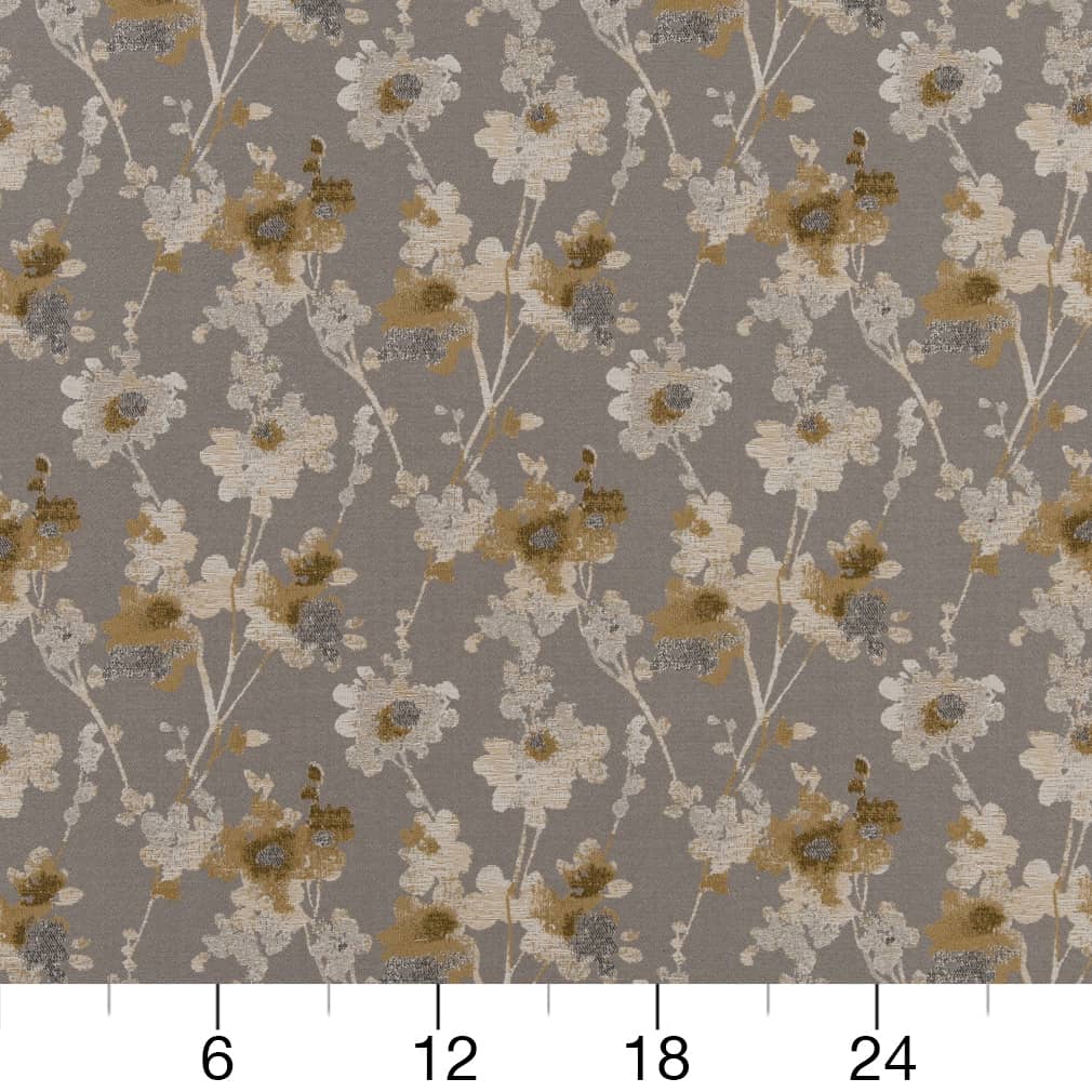 D2086 Floral Hazelwood Gold & Yellow,Grey & Silver Charlotte Fabrics