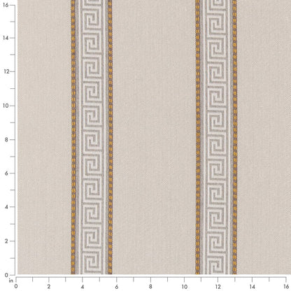 D2420 Greek Key,Stripe Linen Beige & Taupe Charlotte Fabrics