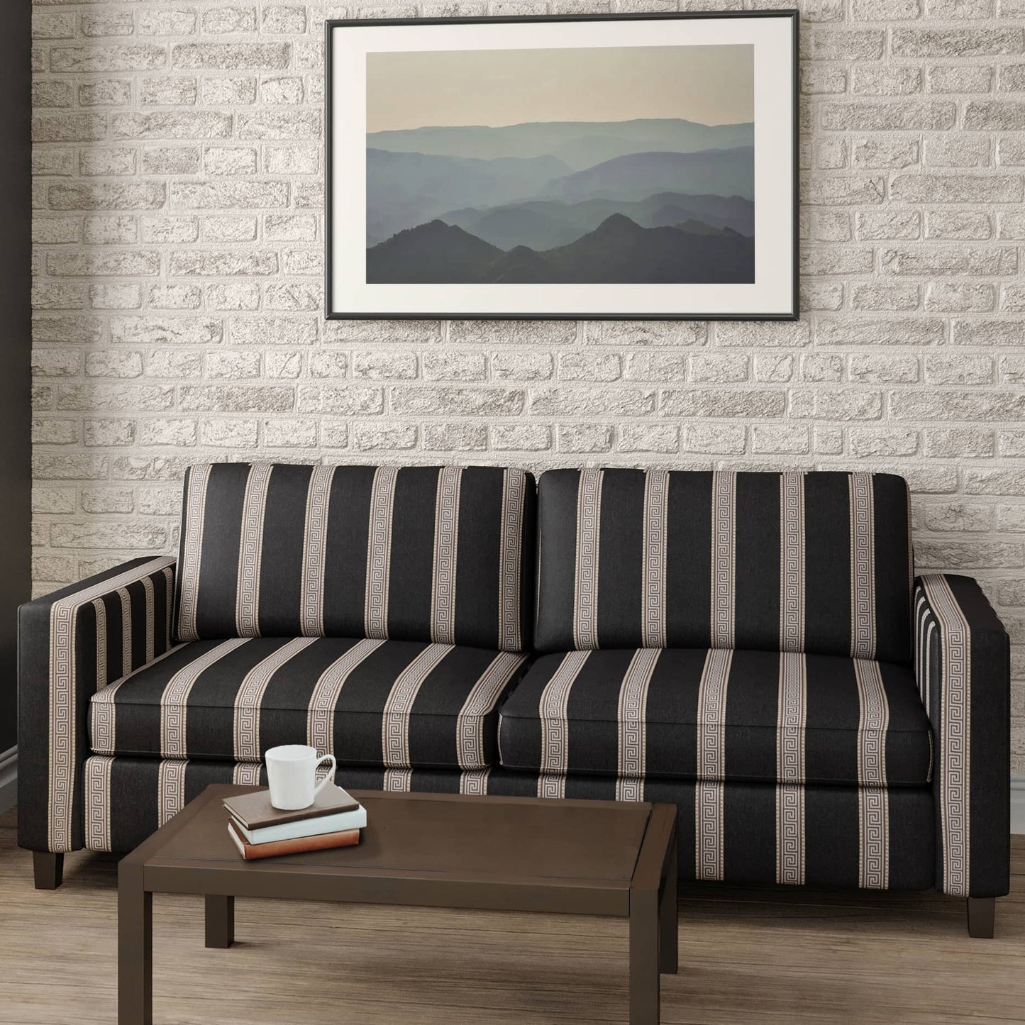 D2421 Greek Key,Stripe Iron Black Charlotte Fabrics