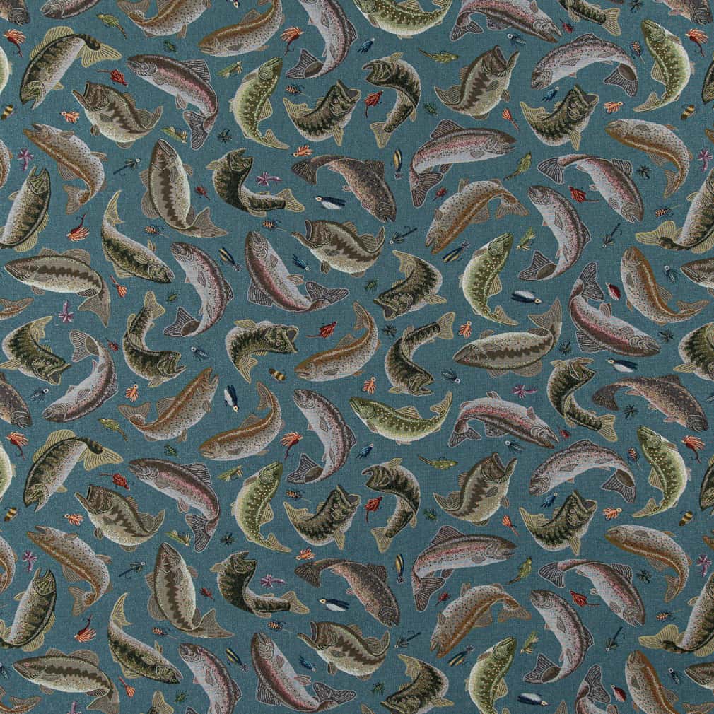 D2679 Novelty Fishing Aqua Aqua & Teal,Blue Charlotte Fabrics