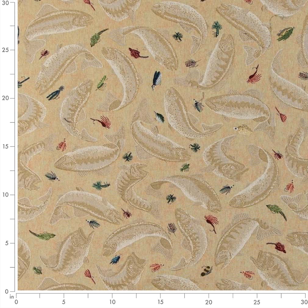 D2680 Novelty Fishing Khaki Beige & Taupe Charlotte Fabrics