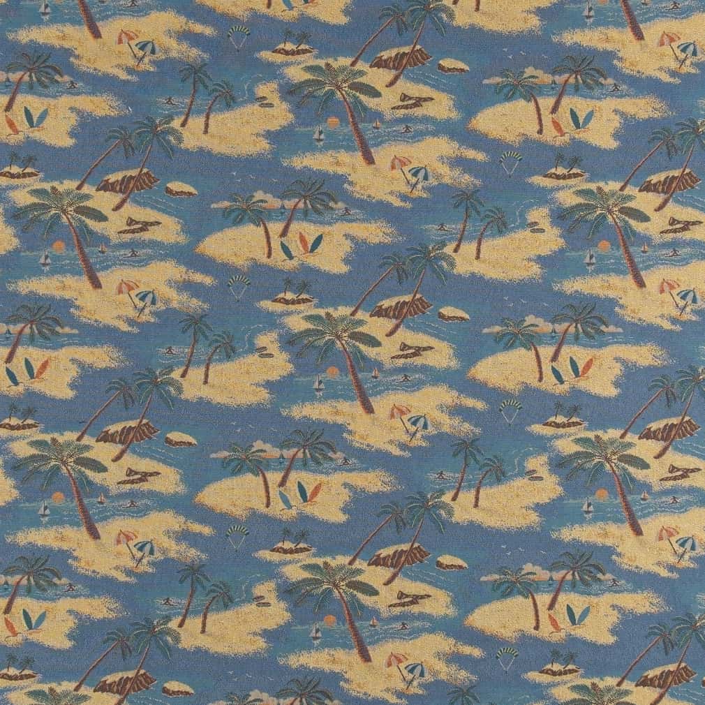 D2684 Novelty,Tropical & Botanical Island Blue Charlotte Fabrics