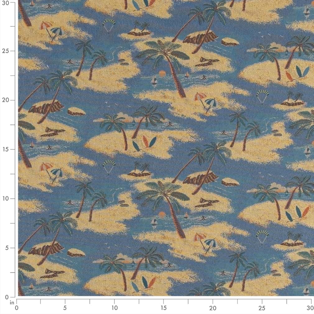 D2684 Novelty,Tropical & Botanical Island Blue Charlotte Fabrics